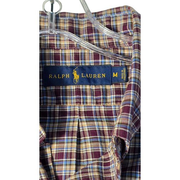 Vintage Ralph Lauren Men’s Plaid LS Shirt Burgundy/Blue/Yellow Medium - Picture 4 of 7